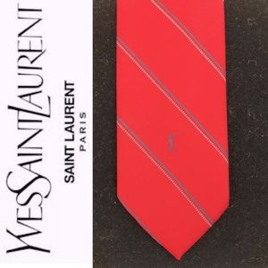 VTG YVES SAINT LAURENT Red Striped Monogram Tie